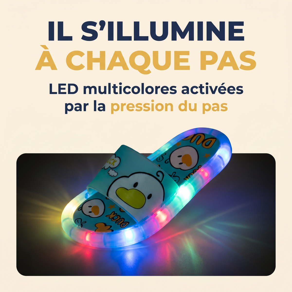 Il s'illumine à chaque pas — LED multicolores activées par la pression du pas