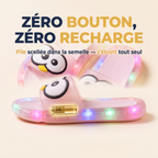 Zéro bouton, zéro recharge — pile scellée dans la semelle